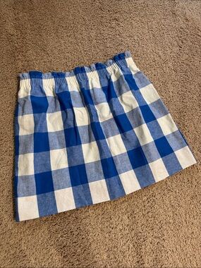 J. Crew Blue & White Gingham Elastic Waist Skirt